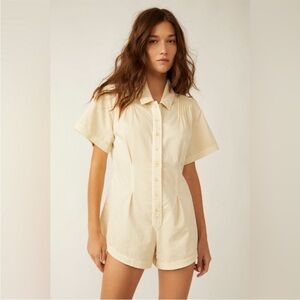 FREE PEOPLE Keep It Crisp Shortall Romper in Tofu Size Small Boho